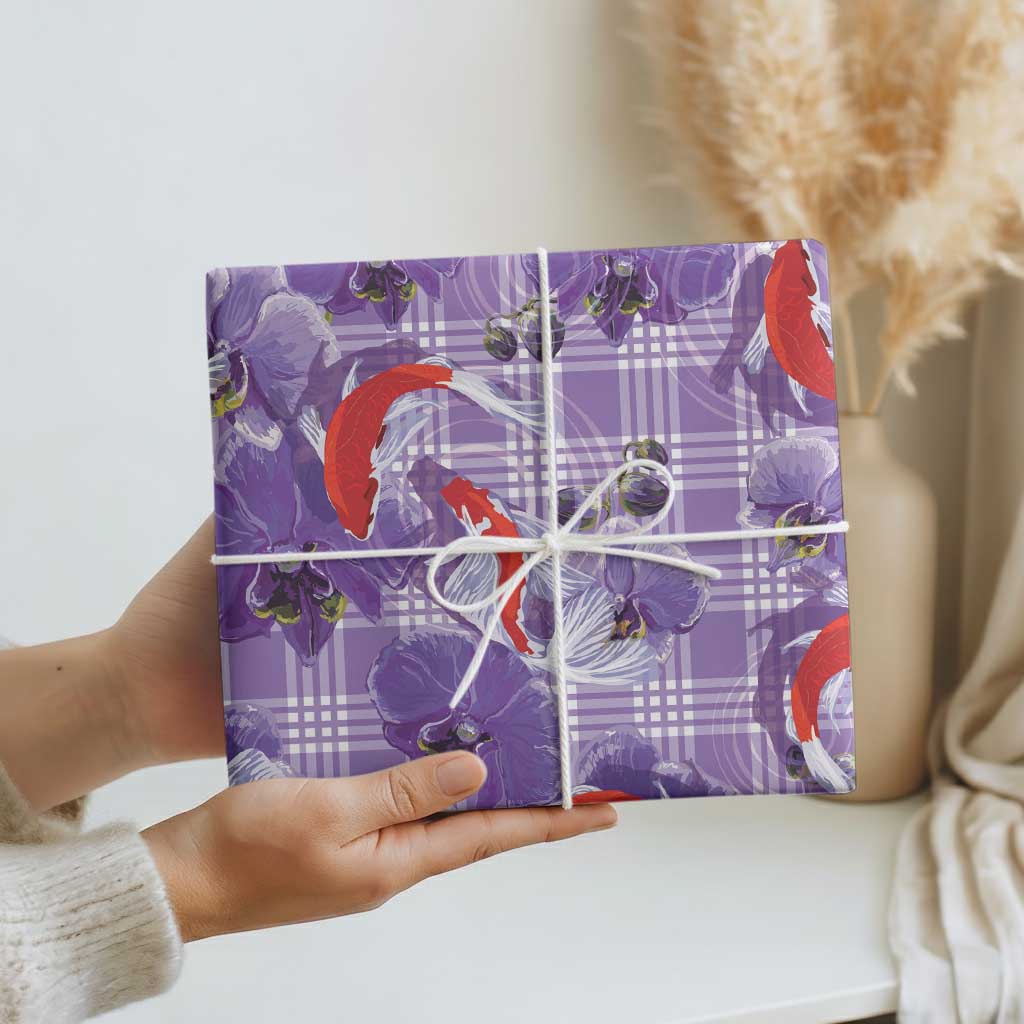 Lavender Palaka Hawaii Aloha Wrapping Paper Koi Pond Mix Orchids
