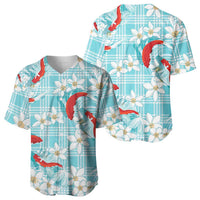 Turquoise Palaka Hawaii Aloha Baseball Jersey Koi Pond Mix Plumeria - Polynesian Pride