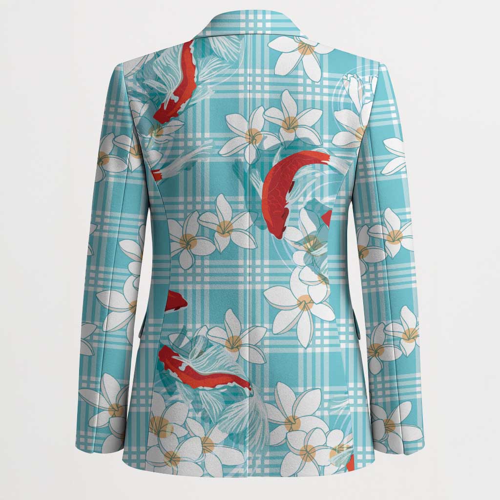 Turquoise Palaka Hawaii Aloha Blazer Koi Pond Mix Plumeria - Polynesian Pride