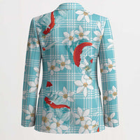 Turquoise Palaka Hawaii Aloha Blazer Koi Pond Mix Plumeria - Polynesian Pride