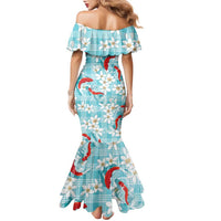 Turquoise Palaka Hawaii Aloha Family Matching Mermaid Dress and Hawaiian Shirt Koi Pond Mix Plumeria LT7 - Polynesian Pride