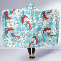 Turquoise Palaka Hawaii Aloha Hooded Blanket Koi Pond Mix Plumeria LT7 One Size Turquoise - Polynesian Pride