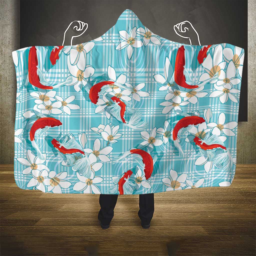 Turquoise Palaka Hawaii Aloha Hooded Blanket Koi Pond Mix Plumeria LT7 - Polynesian Pride