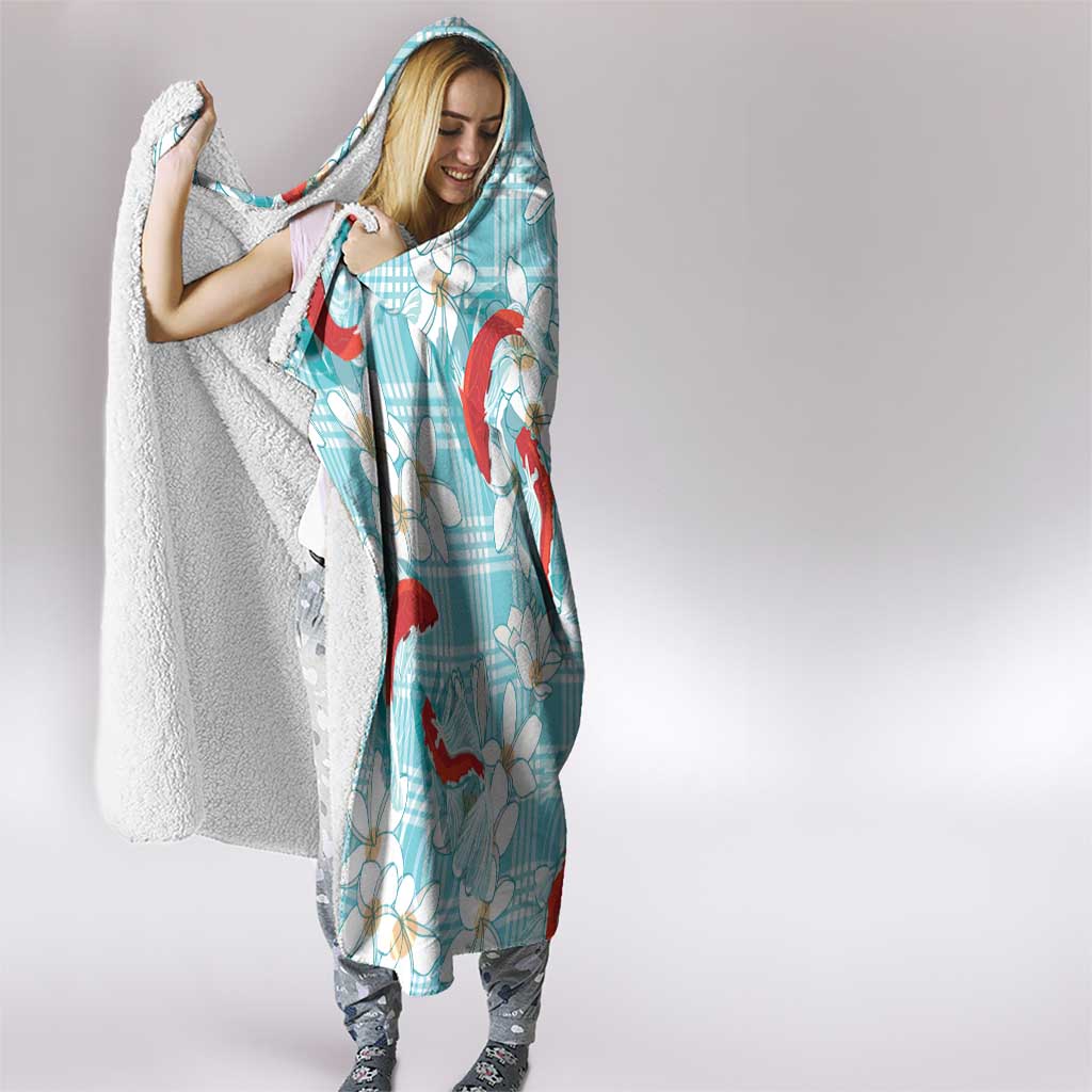 Turquoise Palaka Hawaii Aloha Hooded Blanket Koi Pond Mix Plumeria LT7 - Polynesian Pride