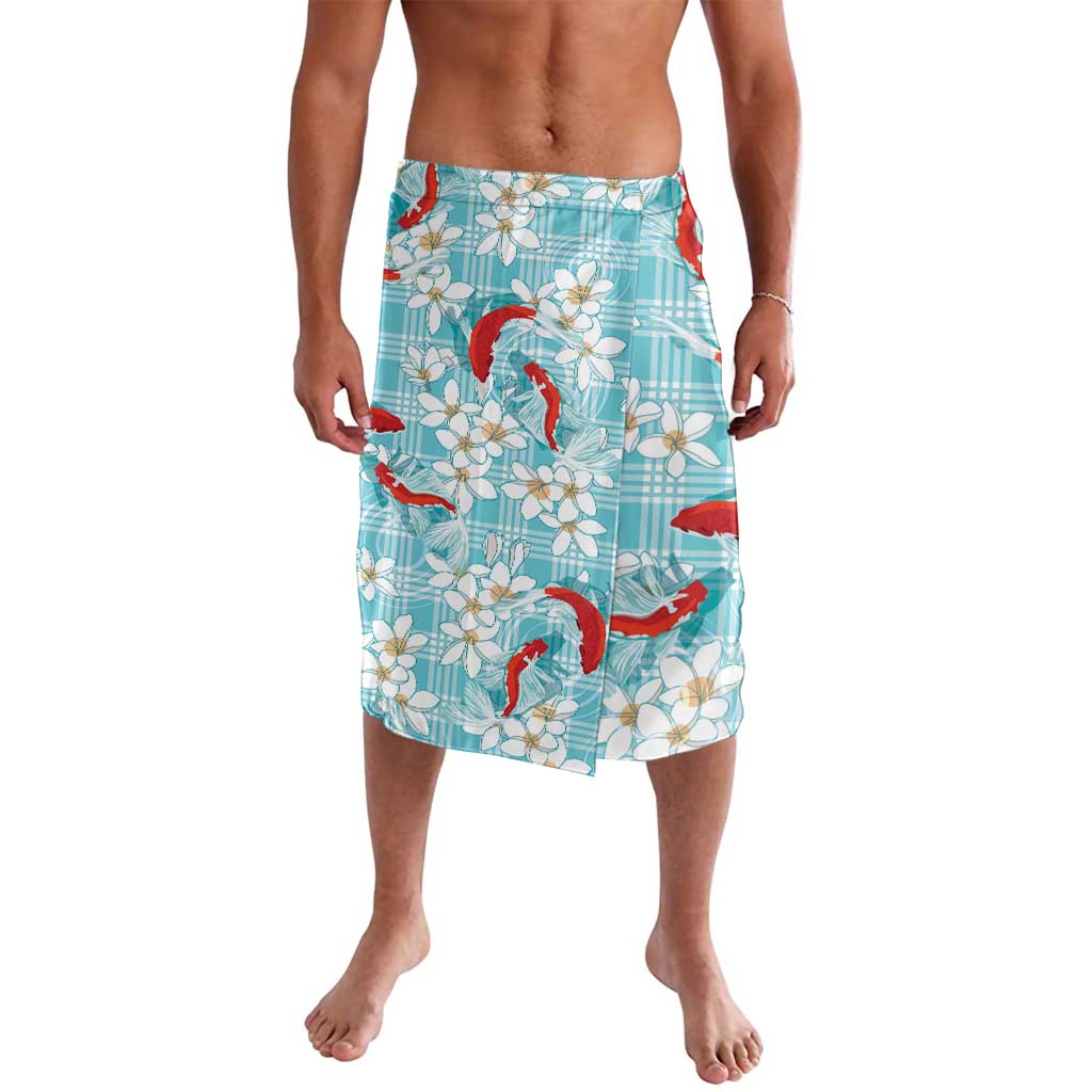 Turquoise Palaka Hawaii Aloha Lavalava Koi Pond Mix Plumeria - Polynesian Pride