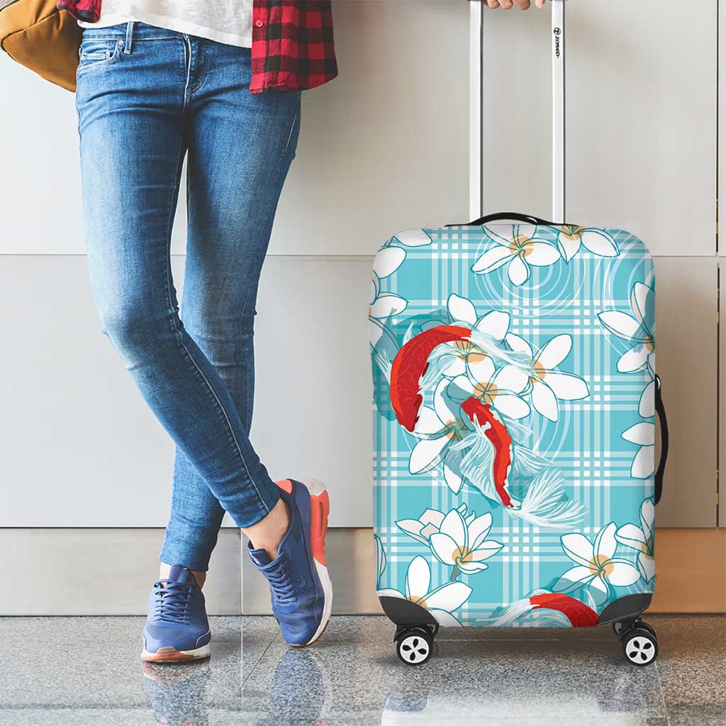 Turquoise Palaka Hawaii Aloha Luggage Cover Koi Pond Mix Plumeria - Polynesian Pride