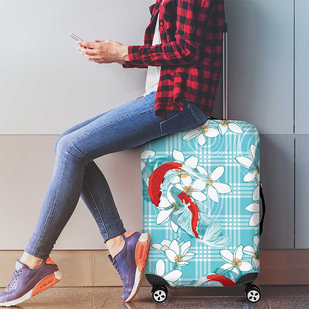 Turquoise Palaka Hawaii Aloha Luggage Cover Koi Pond Mix Plumeria - Polynesian Pride