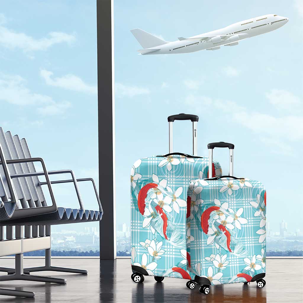 Turquoise Palaka Hawaii Aloha Luggage Cover Koi Pond Mix Plumeria - Polynesian Pride