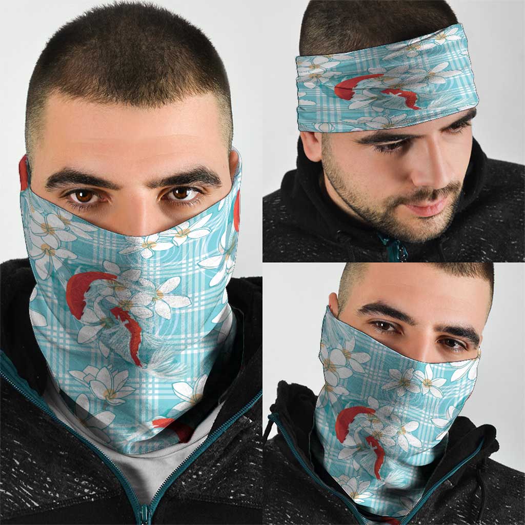 Turquoise Palaka Hawaii Aloha Neck Gaiter Koi Pond Mix Plumeria - Polynesian Pride
