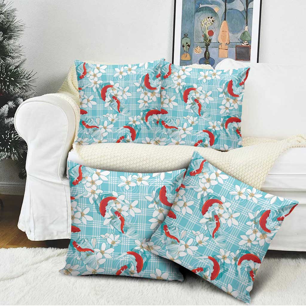 Turquoise Palaka Hawaii Aloha Pillow Cover Koi Pond Mix Plumeria - Polynesian Pride