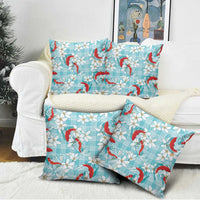 Turquoise Palaka Hawaii Aloha Pillow Cover Koi Pond Mix Plumeria - Polynesian Pride