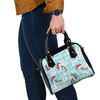 Turquoise Palaka Hawaii Aloha Shoulder Handbag Koi Pond Mix Plumeria - Polynesian Pride