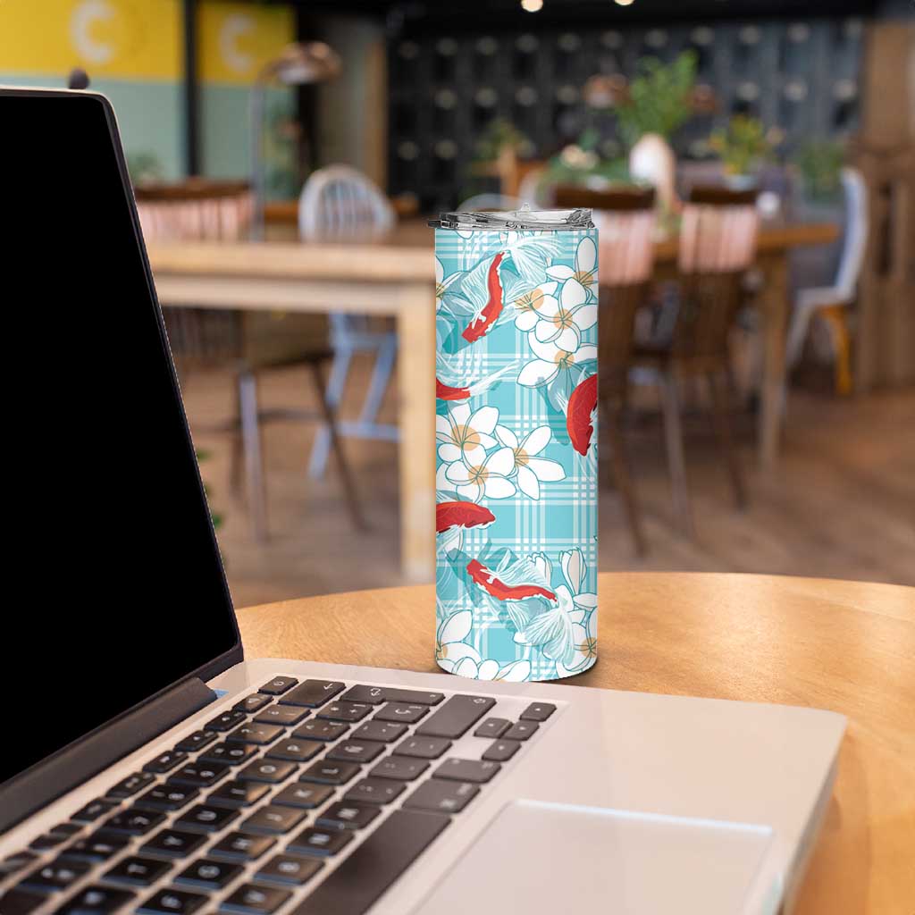 Turquoise Palaka Hawaii Aloha Skinny Tumbler Koi Pond Mix Plumeria - Polynesian Pride
