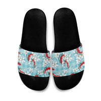 Turquoise Palaka Hawaii Aloha Slide Sandals Koi Pond Mix Plumeria - Polynesian Pride