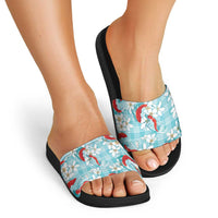 Turquoise Palaka Hawaii Aloha Slide Sandals Koi Pond Mix Plumeria - Polynesian Pride