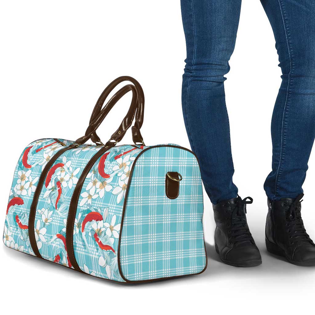 Turquoise Palaka Hawaii Aloha Travel Bag Koi Pond Mix Plumeria - Polynesian Pride