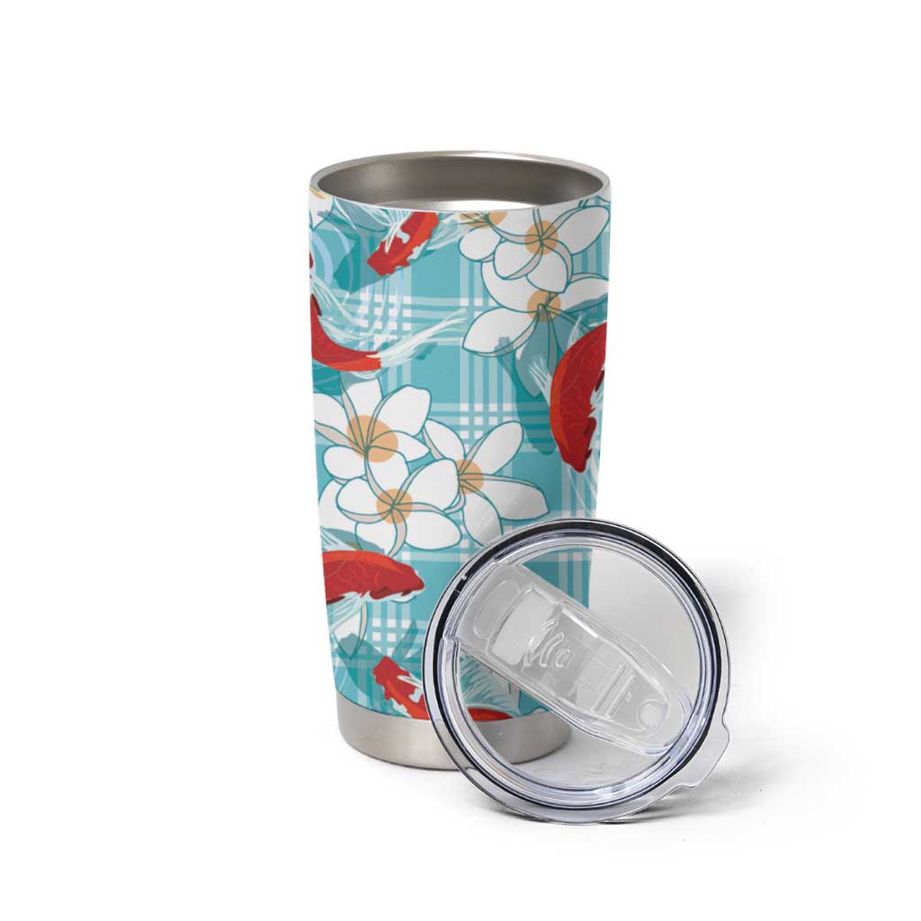 Turquoise Palaka Hawaii Aloha Tumbler Cup Koi Pond Mix Plumeria - Polynesian Pride