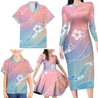 Aloha Hawaii Floral Tapa Family Matching Long Sleeve Bodycon Dress and Hawaiian Shirt Patchwork Pastel Candy - Polynesian Pride