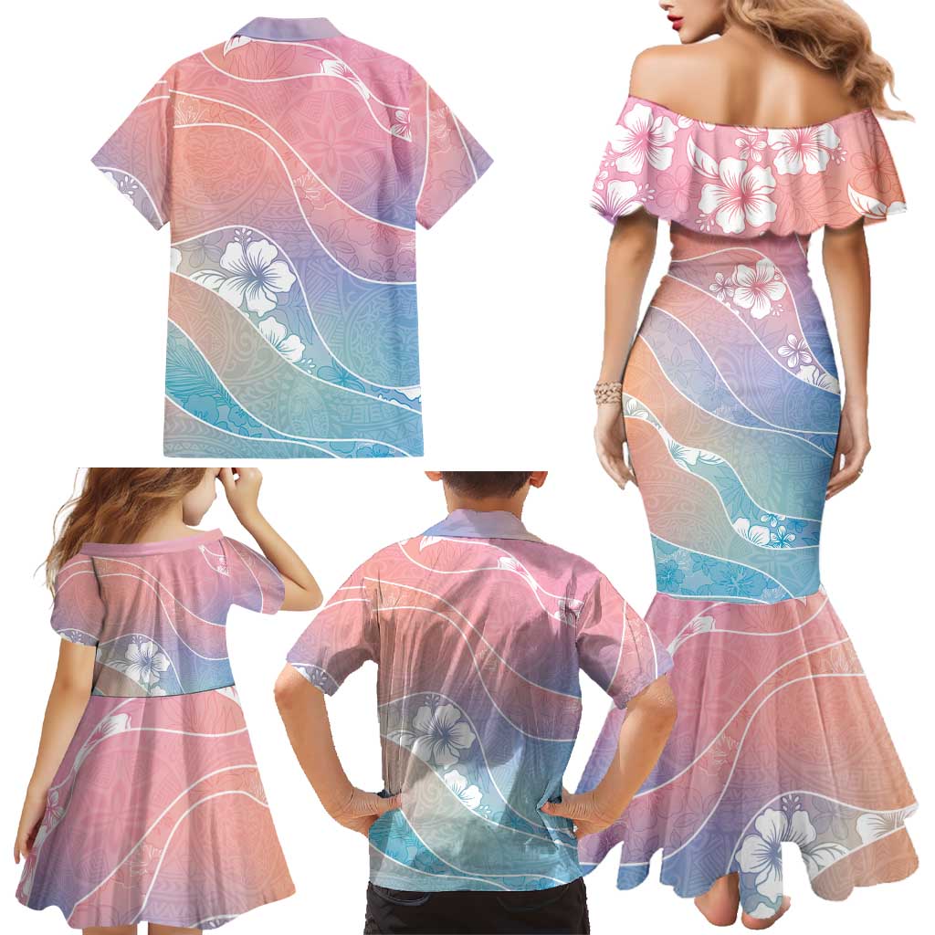 Aloha Hawaii Floral Tapa Family Matching Mermaid Dress and Hawaiian Shirt Patchwork Pastel Candy LT7 - Polynesian Pride
