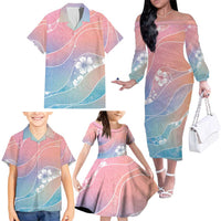 Aloha Hawaii Floral Tapa Family Matching Off The Shoulder Long Sleeve Dress and Hawaiian Shirt Patchwork Pastel Candy - Polynesian Pride