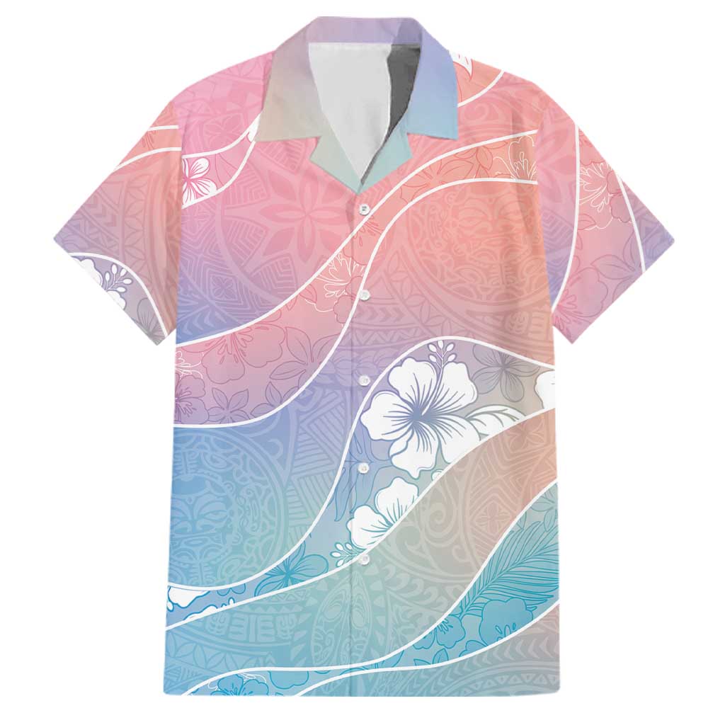 Aloha Hawaii Floral Tapa Family Matching Off Shoulder Short Dress and Hawaiian Shirt Patchwork Pastel Candy - Polynesian Pride
