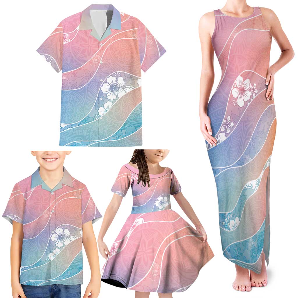 Aloha Hawaii Floral Tapa Family Matching Tank Maxi Dress and Hawaiian Shirt Patchwork Pastel Candy LT7 - Polynesian Pride