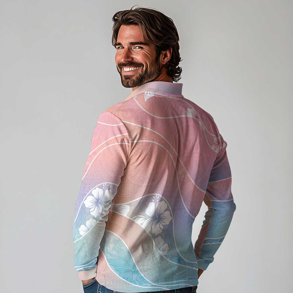 Aloha Hawaii Floral Tapa Long Sleeve Polo Shirt Patchwork Pastel Candy - Polynesian Pride