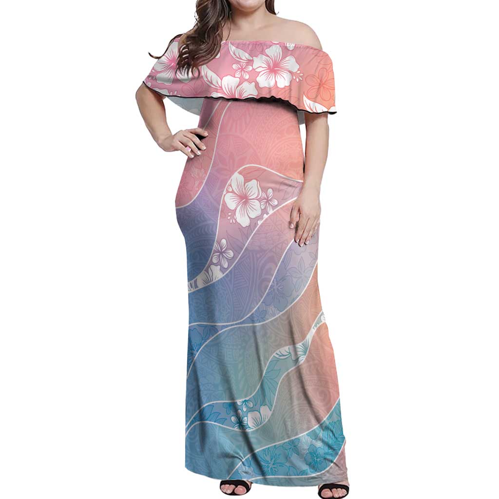 Aloha Hawaii Floral Tapa Off Shoulder Maxi Dress Patchwork Pastel Candy - Polynesian Pride