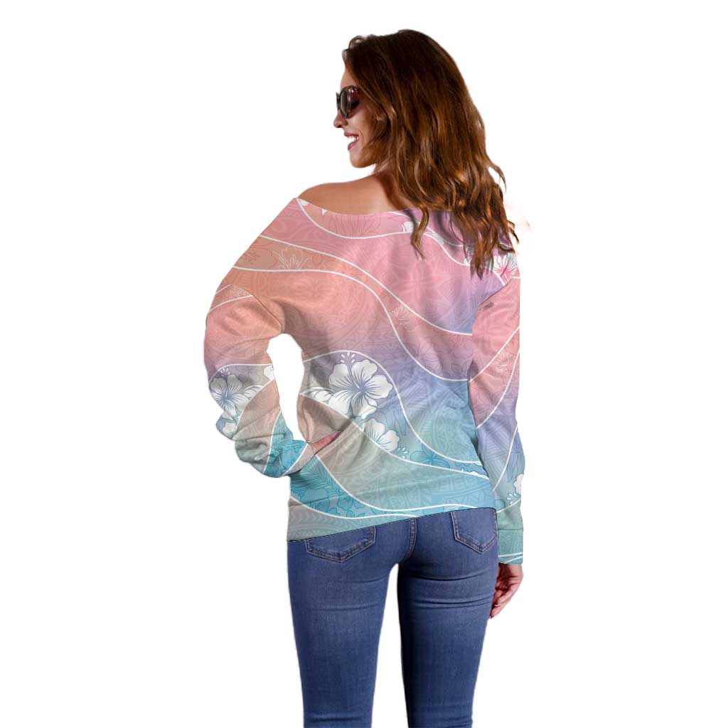 Aloha Hawaii Floral Tapa Off Shoulder Sweater Patchwork Pastel Candy - Polynesian Pride