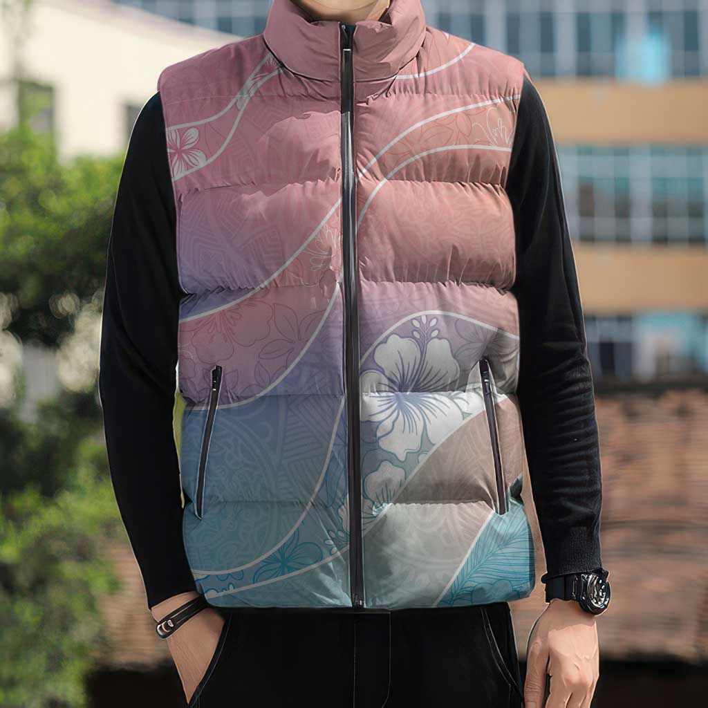 Aloha Hawaii Floral Tapa Sleeveless Puffer Jacket Patchwork Pastel Candy - Polynesian Pride