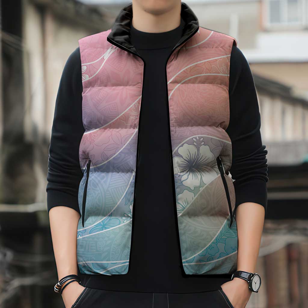 Aloha Hawaii Floral Tapa Sleeveless Puffer Jacket Patchwork Pastel Candy - Polynesian Pride
