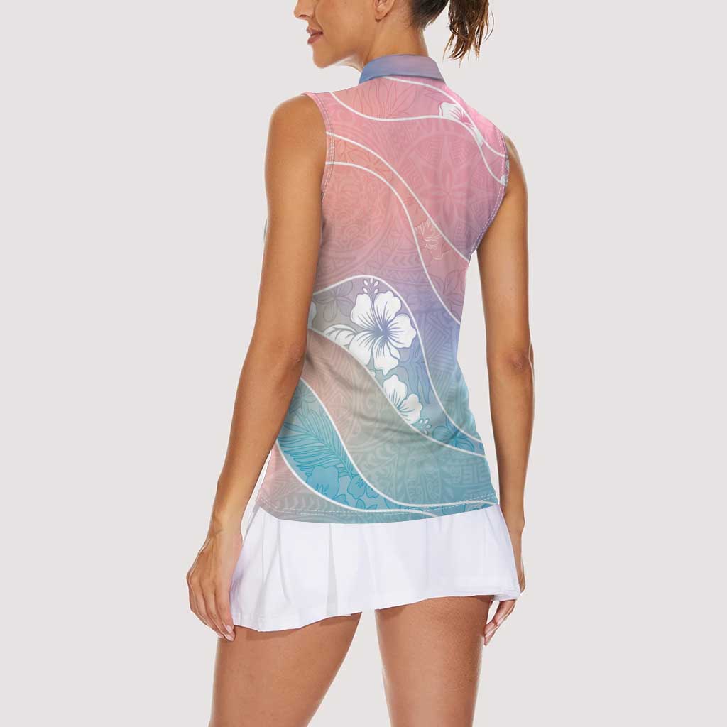 Aloha Hawaii Floral Tapa Women Sleeveless Polo Shirt Patchwork Pastel Candy - Polynesian Pride