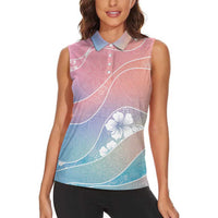 Aloha Hawaii Floral Tapa Women Sleeveless Polo Shirt Patchwork Pastel Candy - Polynesian Pride