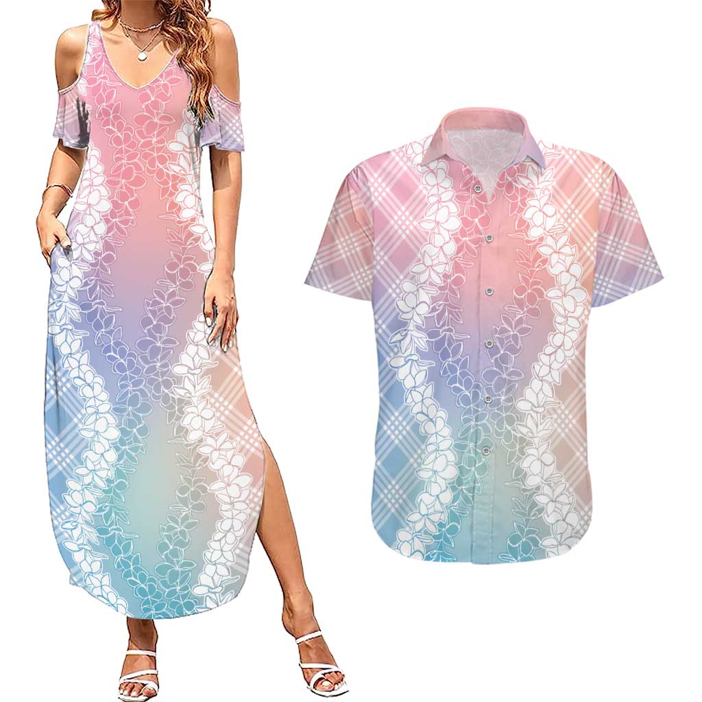 Hawaii Aloha Plumeria Lei Pastel Candy Palaka Couples Matching Summer Maxi Dress and Hawaiian Shirt - Polynesian Pride