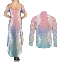 Hawaii Aloha Plumeria Lei Pastel Candy Palaka Couples Matching Summer Maxi Dress and Long Sleeve Button Shirt - Polynesian Pride