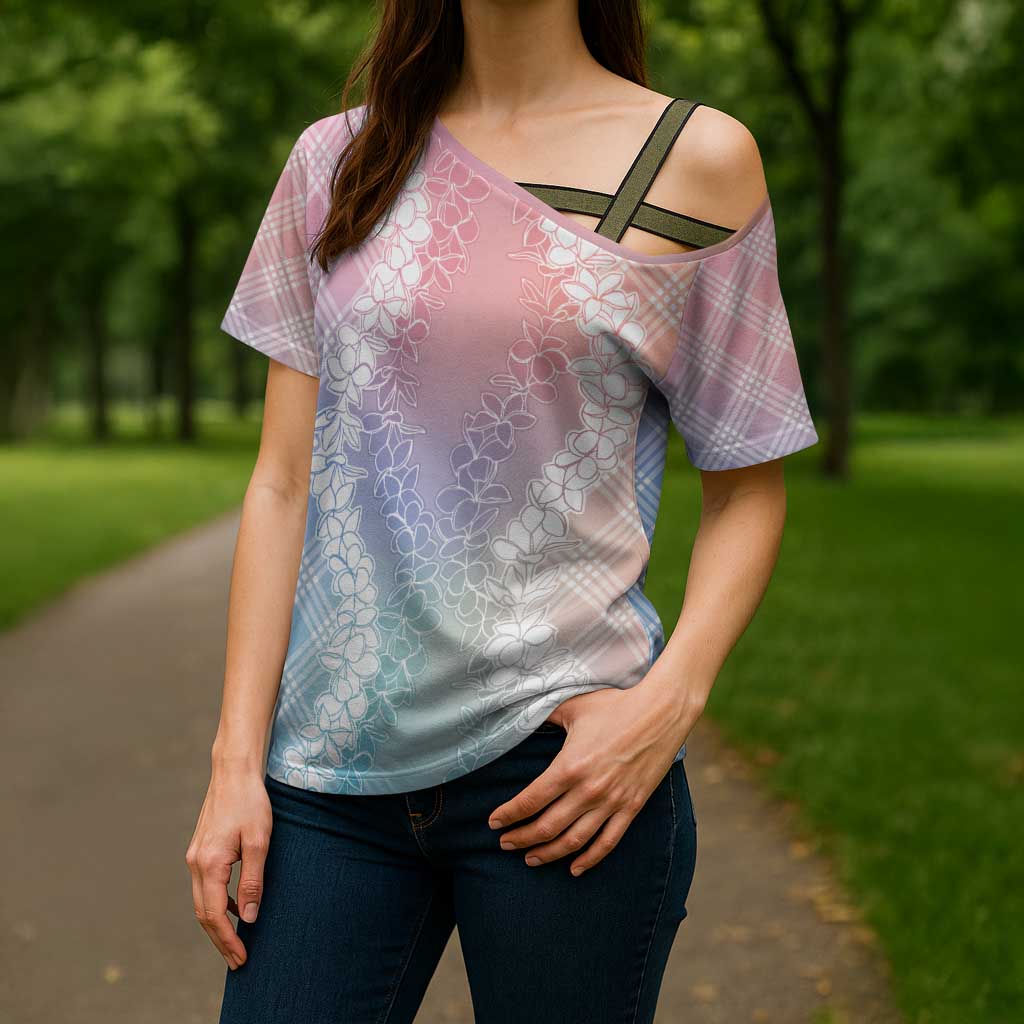 Hawaii Aloha Plumeria Lei Pastel Candy Palaka Cross Shoulder Shirt - Polynesian Pride