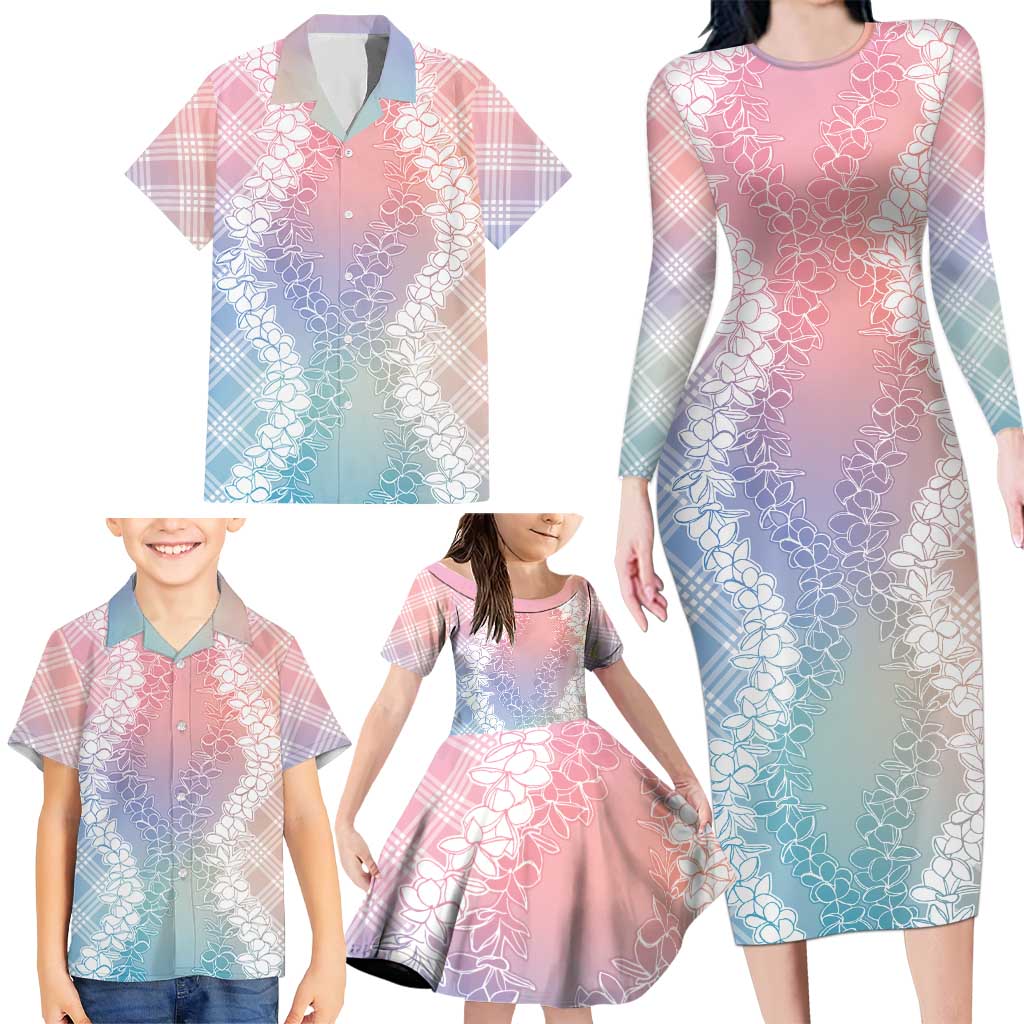 Hawaii Aloha Plumeria Lei Pastel Candy Palaka Family Matching Long Sleeve Bodycon Dress and Hawaiian Shirt LT7 - Polynesian Pride