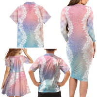 Hawaii Aloha Plumeria Lei Pastel Candy Palaka Family Matching Long Sleeve Bodycon Dress and Hawaiian Shirt LT7 - Polynesian Pride