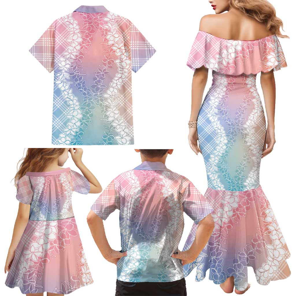 Hawaii Aloha Plumeria Lei Pastel Candy Palaka Family Matching Mermaid Dress and Hawaiian Shirt LT7 - Polynesian Pride