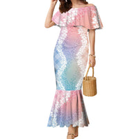 Hawaii Aloha Plumeria Lei Pastel Candy Palaka Family Matching Mermaid Dress and Hawaiian Shirt LT7 Mom's Dress Pastel - Polynesian Pride