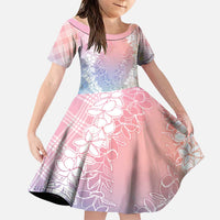 Hawaii Aloha Plumeria Lei Pastel Candy Palaka Family Matching Off Shoulder Short Dress and Hawaiian Shirt LT7 Daughter's Dress Pastel - Polynesian Pride