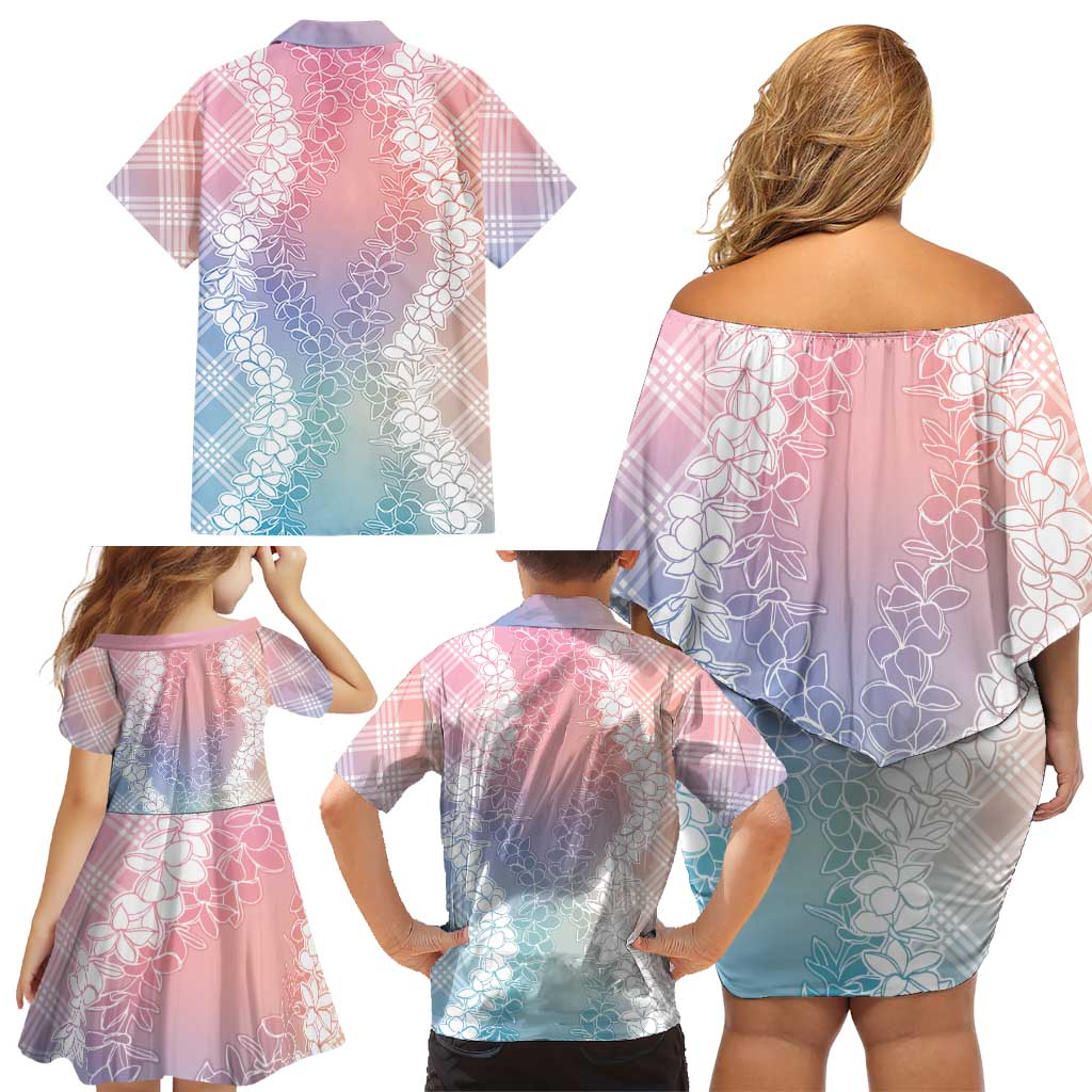 Hawaii Aloha Plumeria Lei Pastel Candy Palaka Family Matching Off Shoulder Short Dress and Hawaiian Shirt LT7 - Polynesian Pride
