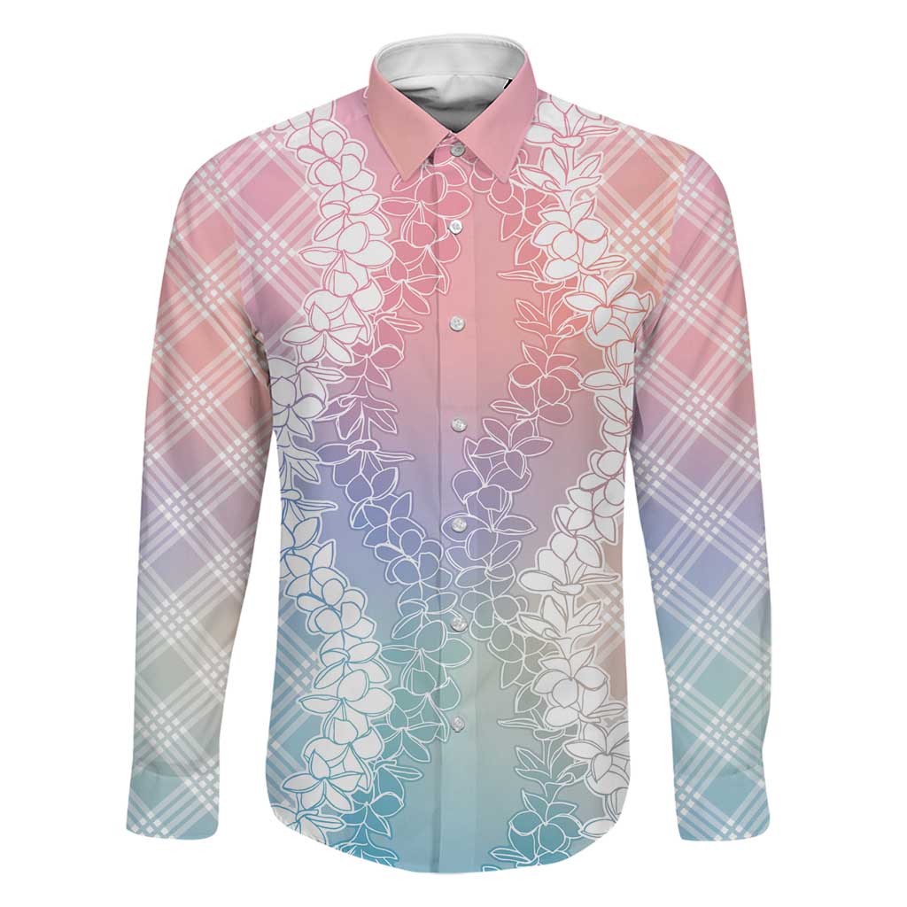 Hawaii Aloha Plumeria Lei Pastel Candy Palaka Family Matching Off Shoulder Short Dress and Hawaiian Shirt LT7 Dad's Shirt - Long Sleeve Pastel - Polynesian Pride