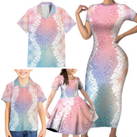 Hawaii Aloha Plumeria Lei Pastel Candy Palaka Family Matching Short Sleeve Bodycon Dress and Hawaiian Shirt LT7 - Polynesian Pride