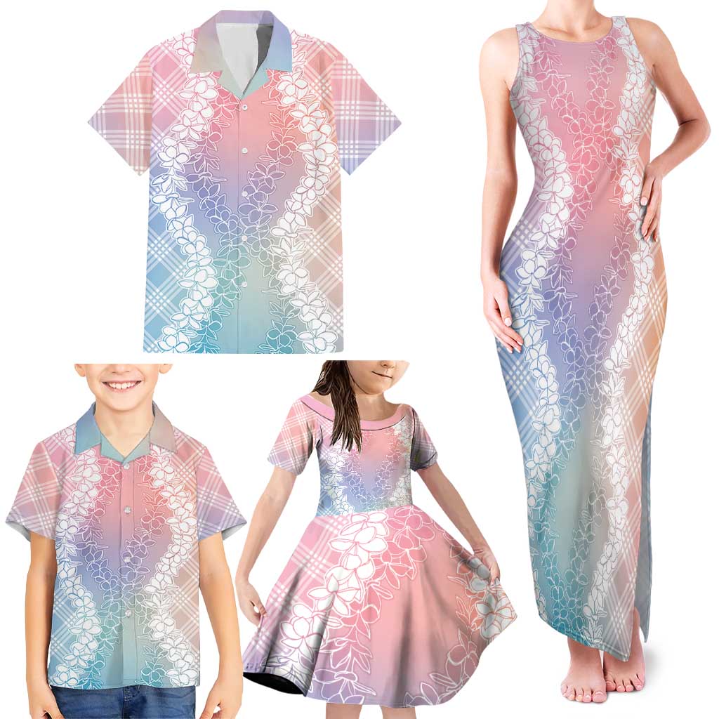 Hawaii Aloha Plumeria Lei Pastel Candy Palaka Family Matching Tank Maxi Dress and Hawaiian Shirt LT7 - Polynesian Pride