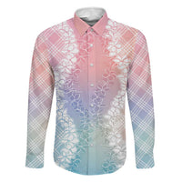 Hawaii Aloha Plumeria Lei Pastel Candy Palaka Family Matching Tank Maxi Dress and Hawaiian Shirt LT7 Dad's Shirt - Long Sleeve Pastel - Polynesian Pride