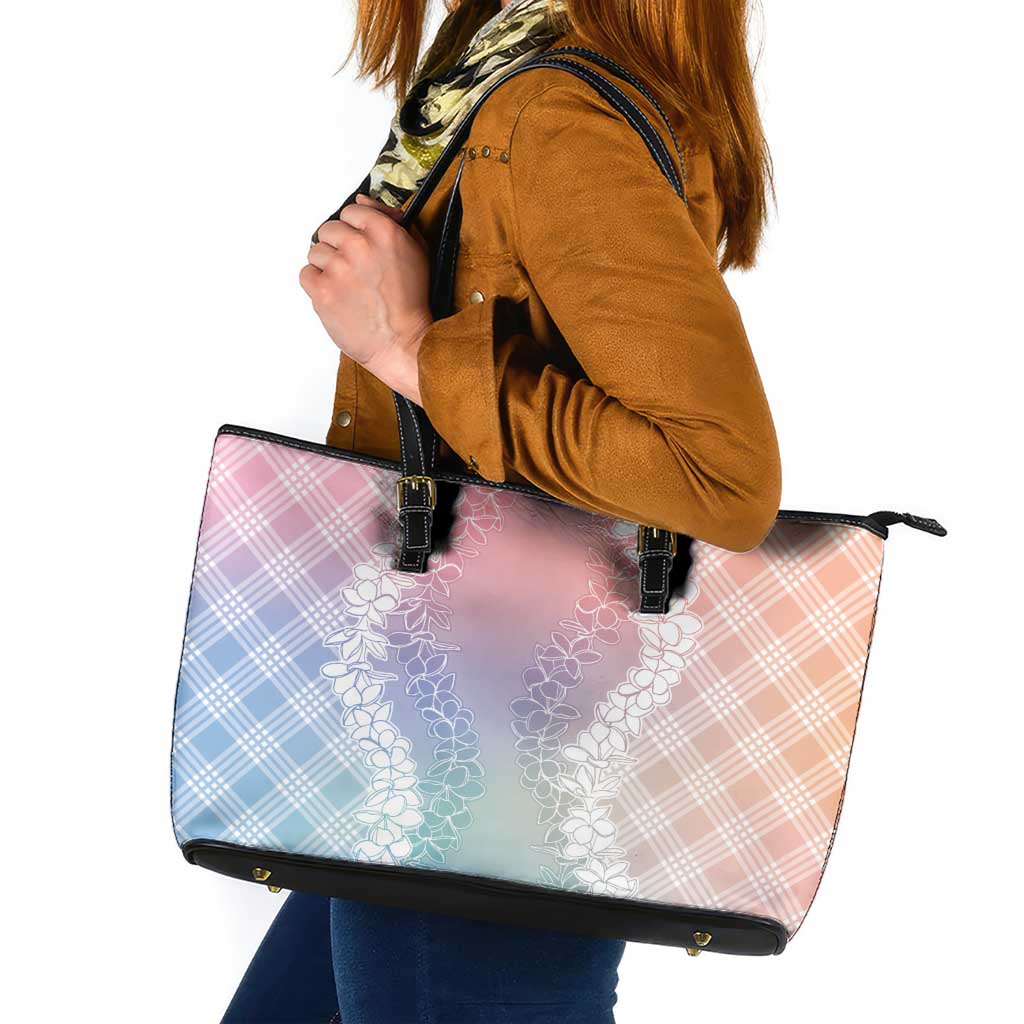 Hawaii Aloha Plumeria Lei Pastel Candy Palaka Leather Tote Bag - Polynesian Pride