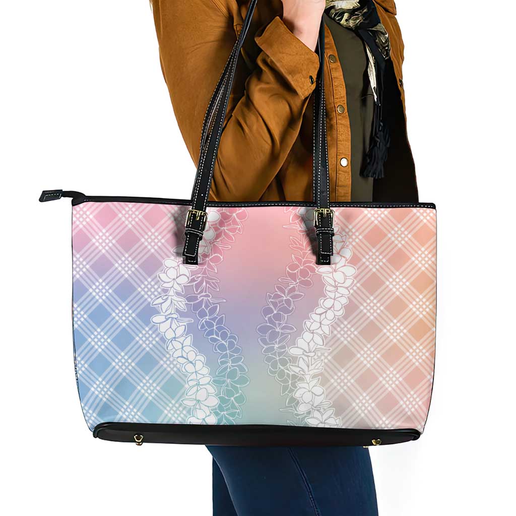 Hawaii Aloha Plumeria Lei Pastel Candy Palaka Leather Tote Bag - Polynesian Pride