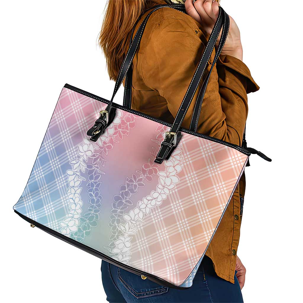 Hawaii Aloha Plumeria Lei Pastel Candy Palaka Leather Tote Bag - Polynesian Pride