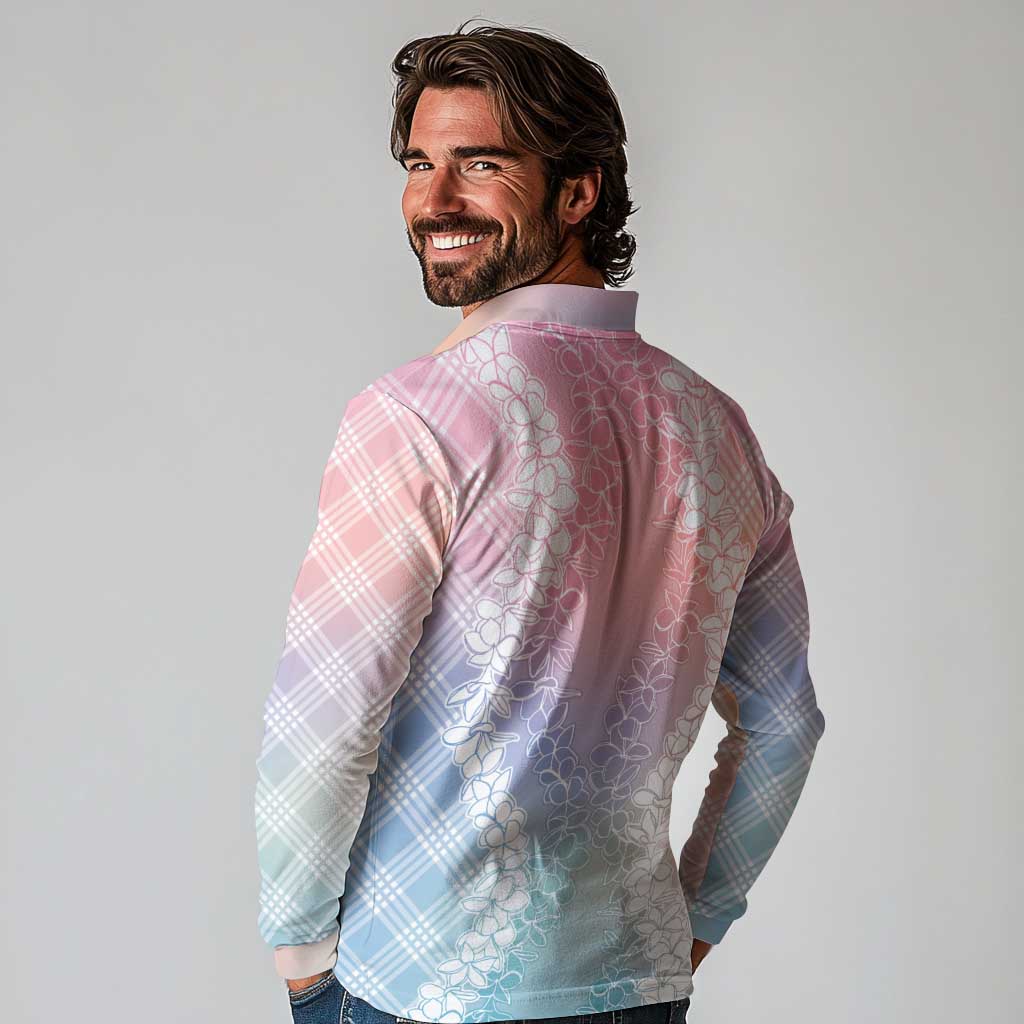 Hawaii Aloha Plumeria Lei Pastel Candy Palaka Long Sleeve Polo Shirt - Polynesian Pride